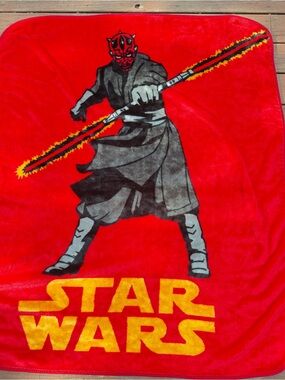 90s Star Wars Darth Maul Plush Blanket Northwest Company Red Soft 50x60" Vintage